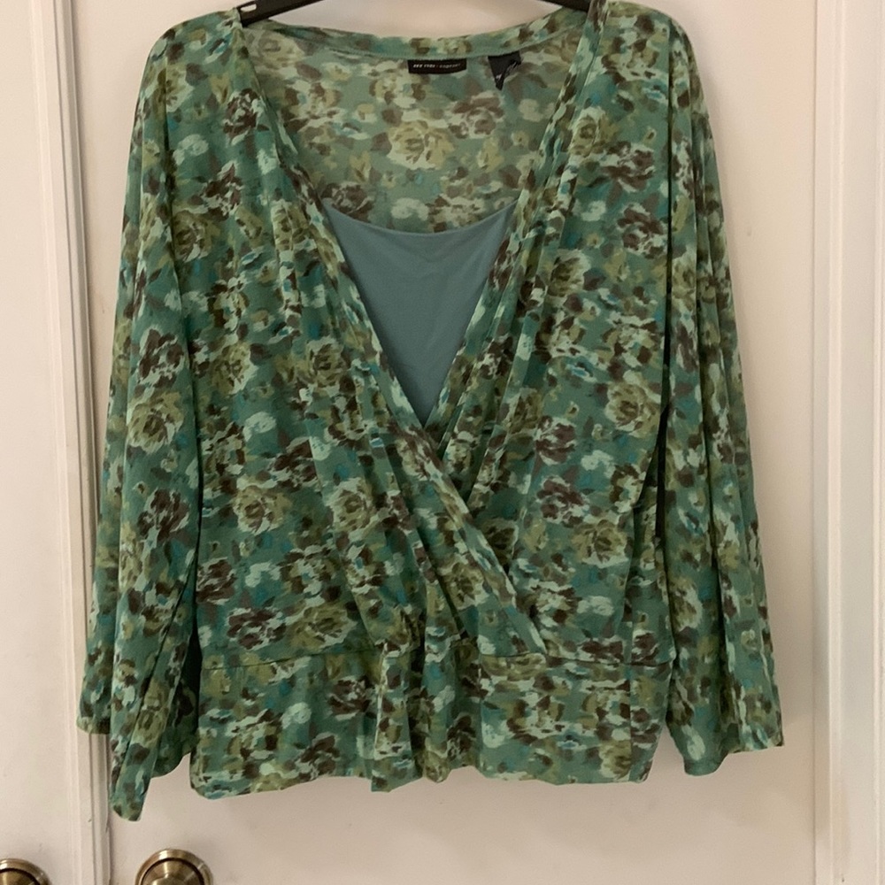 New York & Company Green Floral Blouse